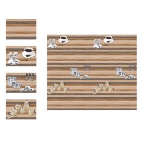 Carreaux de mur de cuisine en céramique classique moderne 300x450mm, bande de bois brillante avec conception de tasse, carreaux de sol de 5mm d'épaisseur pour salle de bain - Product Image 1