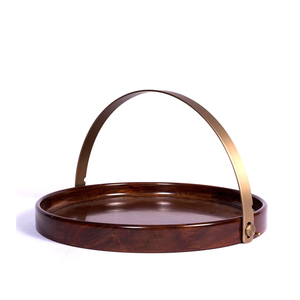 Plateau de service rond de luxe moderne Design tendance à la mode avec bois et métal doré nouvelle assiette de service personnalisée - Product Image 1
