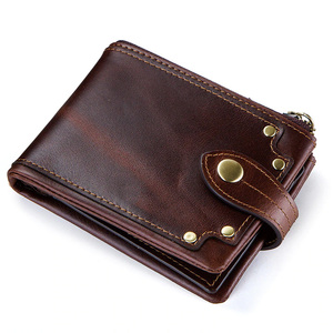 Crazy Horse-billeteras de cuero de vaca para hombre, monedero corto, Tarjetero con cremallera, elegantes - Product Image 1