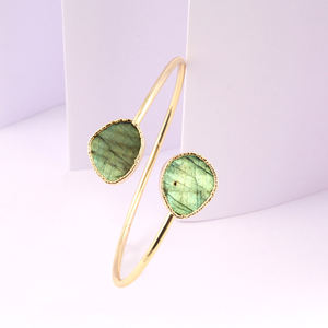 Bracelet plaqué or en double pierre labradorite, nouvelle collection de inspiré du feu naturel, bijoux ajustables pour femmes, - Product Image 3