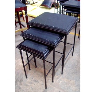 Juego de Mesas Apilables de Metal y Cuero de Estilo Antiguo Contemporáneo, Convertibles y Multiusos para Hogar y Hotel, Mesa de Centro - Product Image 1