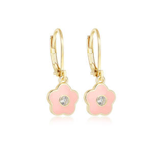 Jingjing بالجملة بالجملة في المخزون من المصنع ، أقراط ذهبية 18 قيراط مطلية بالمينا وزهور طفلة حديثة الولادة - Product Image 4