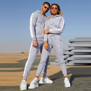 Cheap 2021 Latest Design Custom Unisex Side Stripes Tracksuits With Drawstring Hoodie & Full Front Zip Couple Tracksuit - Product Image 3