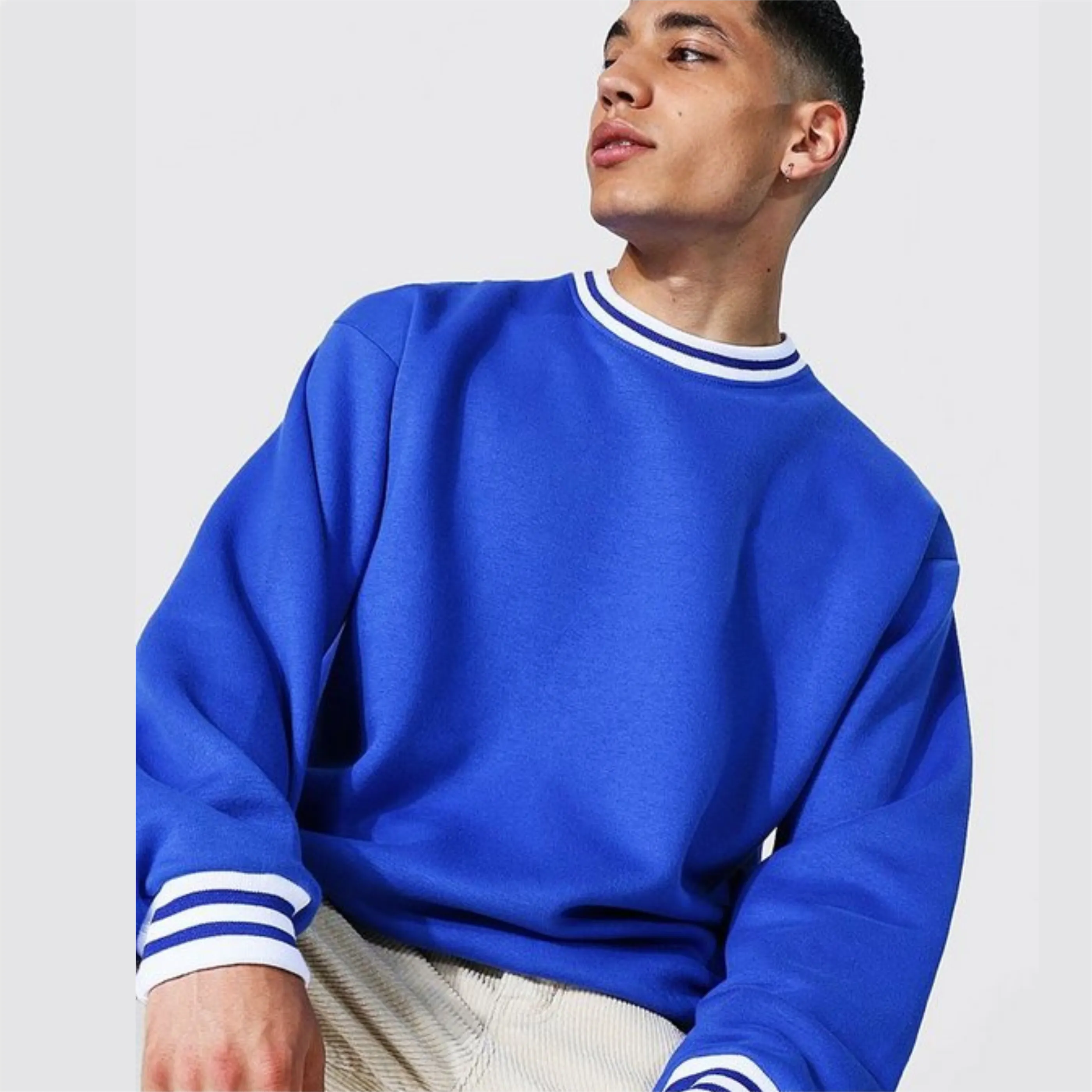 320gsm Hoge Kwaliteit Sweatshirt Trui Hoodies Custom Afdrukken Borduurwerk Vintage Katoen Blauw Volledige Mouw Unisex Sweatshirts