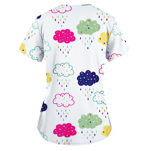 เสื้อยืดคอวีพิมพ์ลายการ์ตูนเมฆแกะใส่สบายดูแลคนงานเครื่องแบบมีกระเป๋า2สีสำหรับ6โรงพยาบาล - Product Image 5