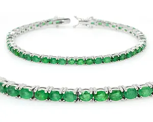 Top Quality Natural Zambian Emerald 4x3 MM Gemstone 925 Solid Silver For Women Designer Tennis Bracelet By Indian Wholesaler