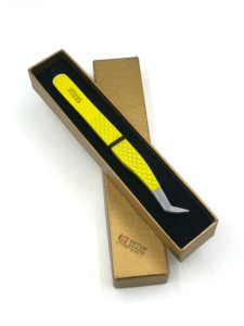 แหนบต่อขนตาทำจากสเตนเลสสตีลเคลือบแป้งสีเหลืองเครื่องมือความงามหัวเงินออกแบบโลโก้ได้ตามที่ต้องการ - Product Image 3