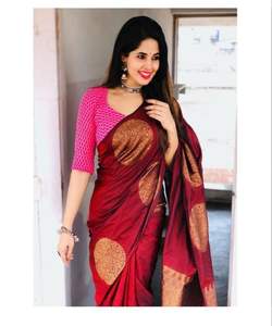 Saris en soie et coton Banarasi pour occasions spéciales, tenue de soirée, mariage, ethnique - Product Image 4