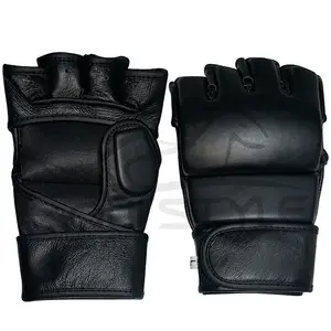Sarung tangan MMA kulit asli asli kualitas tinggi kustom OEM sarung tangan latihan setengah jari desain baru sarung tangan