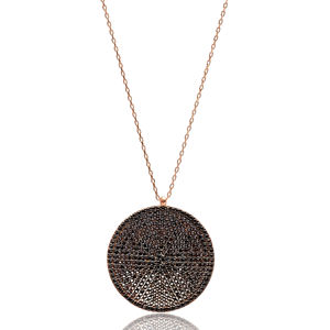 Collar con abalorio redondo Chapado en circón negro, venta al por mayor, joyería de plata de ley 925, moda de moda para mujer - Product Image 1