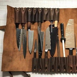 Premium Quality 16 Pockets Large Leather Knife Roll, Leather Chef Bag, Tool Roll