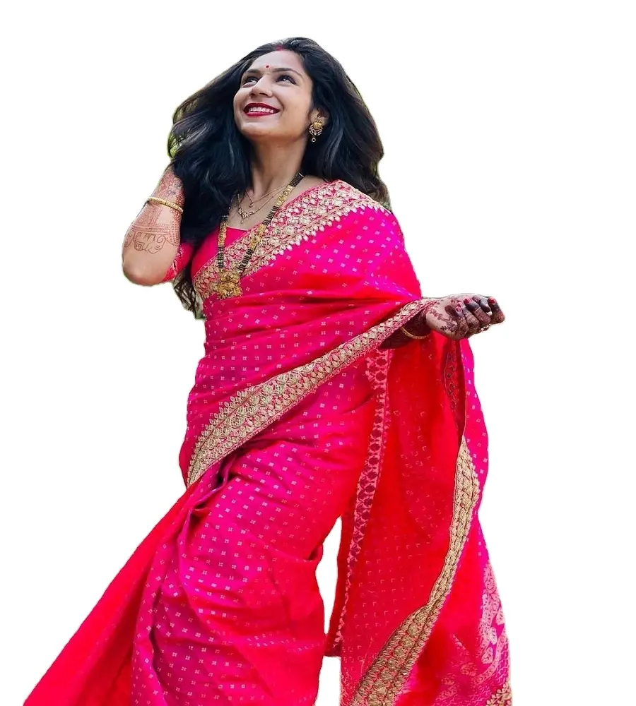 Pakaian Tradisional India Saree Bollywood Pakaian Pernikahan Etnis Katun Murni Saree