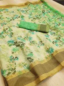 ชุดส่าหรีพิมพ์ลายเสื้อเบลาส์ที่สวยที่สุดผ้าอินเดียลูกไม้ขอบเป็นเส้นไหมที่สวยงามมากสำหรับผู้หญิงส่าหรี - Product Image 6