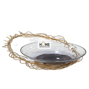 Nuevo cuenco moderno de lujo con diseño de Coral, cuenco de latón y oro para decoración de Bodas de lujo de vidrio ovalado hecho a mano de Metal al precio más bajo - Product Image 1