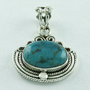 Directo del proveedor de la India, colgante de piedra turquesa de estilo étnico de Plata de Ley 925, dijes finos para mujeres y niños - Product Image 2