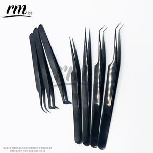 Professional Black Plasma <b>Plain</b> Grip High Quality Eyelashes Extension Tweezers Set Pointed Sustainable Stainless Steel Custom - Product Image 3