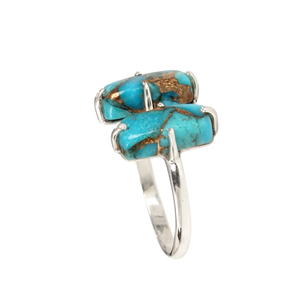 RJR00080 anillo de eternidad personalizado 6x12mm rectángulo Natural azul cobre turquesa dos tonos Vermeil Prong 925 joyería de plata para mujer - Product Image 5