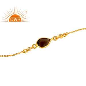 18k Gold Plated Sterling Silver Chain Link <b>Bracelet</b> Jewelry Pretty Smoky Quartz <b>Gemstone</b> <b>Bracelet</b> Wholesale - Product Image 2