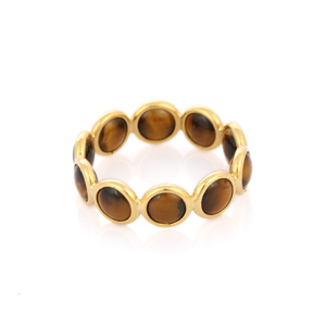 100% anillo de banda de eternidad de ojo de tigre de lujo genuino 18K oro amarillo sólido joyería de boda apilable completa - Product Image 2