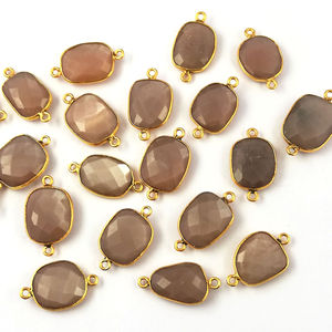 Gold Plated Chocolate Moonstone Gemstone Bezel Set Connectors Free Form Size 2 Loop <b>Bracelet</b> Making Charms - Product Image 1