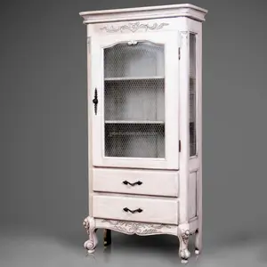 Artesanal francês Farmhouse Mesh Cabinet: madeira de mogno sólido, ideal para exibição elegante e armazenamento
