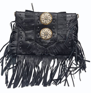 Bolso Tote de Cuero Genuino para Mujer, Marca KAMARVY, Hecho a Mano, Diseño Étnico Tradicional Indio Ecológico, con Detalles en Color Negro, Delhi - Product Image 3