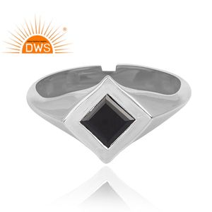 925 Fine Sterling Silver Natural Black Spinal Gemstone Square Design Ring Bijoux Pour Femmes Cadeau Pour Elle - Product Image 2