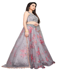 Impression numérique en soie d'organza lourd avec travail de séquence lehenga choli avec dupatta vêtements de fête prix de gros vêtement textile - Product Image 1