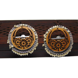 Pendientes de aro redondos de madera y latón para mujer y niña, aretes, aros, plata, diseño de moda india, novedad - Product Image 1