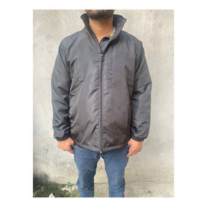 Custom Winter Jackets Men Vintage Style Stand Collar Denim Fabric Button Decoration Reflective Polyester OEM Service Available - Product Image 3