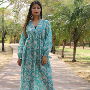 ชุดกางเกงคาฟตันของผู้หญิงทำด้วยมือพิมพ์ลายชุดคลุมชายหาดยาวถึงพื้น - Product Image 1