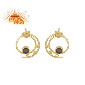 Boucles d'oreilles clous en argent sterling 925 plaqué or 14 carats, labradorite naturelle, cadeau de mariage tendance pour femme - Product Image 1