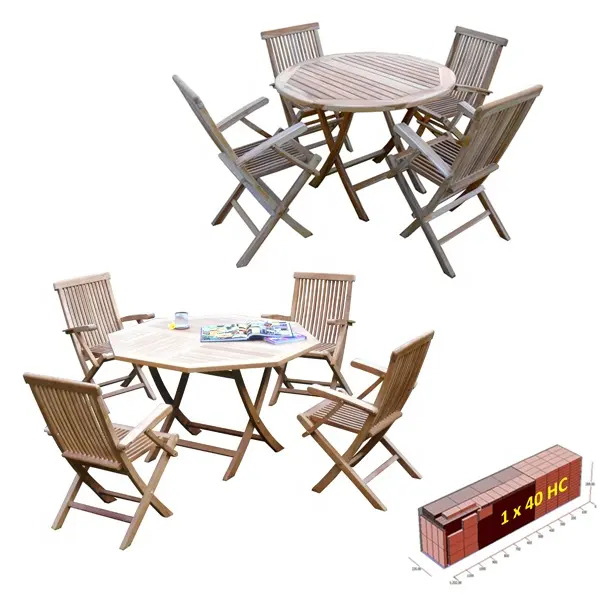 Di Fabbricazione Fornitore Indonesia Teak Mobili Da Giardino sedia Pieghevole Tavolo Pieghevole e Lounger Set Da Giardino in Stile Europeo e USA