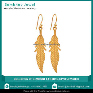 Premium 925 Sterling Silver Brillant Naturel 18K Plaqué Or Feuille Forme À La Main Vintage Boucles D'oreilles Pour Femme En Gros - Product Image 5