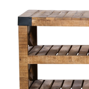 Mueble de TV y Estantería de Madera Maciza de Estilo Industrial con Acabado Antiguo y Ruedas Pintadas en Mate para Sala de Estar - Product Image 3