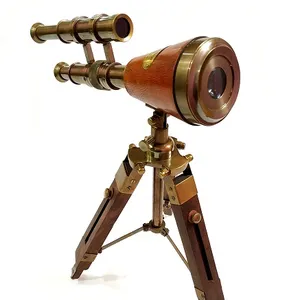 Messing Antieke Vintage Nautische Messing Leer Telescoop 9"