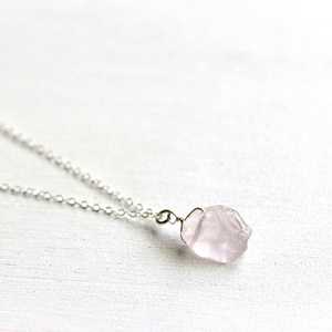 <b>Top</b> Grade Quality Untreated Natural Cut Raw Rose Quartz Gemstone Handmade Necklace 92.5 Sterling <b>Silver</b> 16"Long - Product Image 4