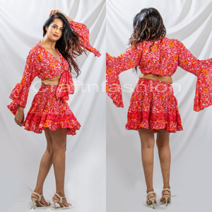 กระโปรงสั้นผ้าไหมส่าหรีสำหรับผู้หญิงกระโปรงสั้นผ้าไหมยุโรปทรงเอไลน์ผ้าเครปสไตล์โบฮีเมียน - Product Image 3