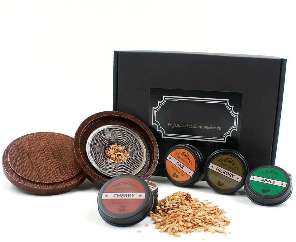 Black Cocktail Smoker Kit with 4 Flavor Wood Chips,Old Fashioned Kit for Cocktails,Whiskey,Drink,Bourb black wood