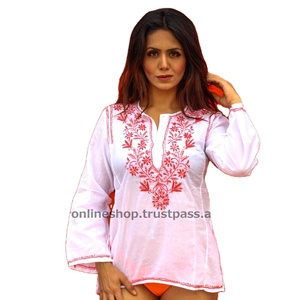 Lucknow Chikan Embroidery Designer Kurtis for <b>Women</b> in India - Product Image 1