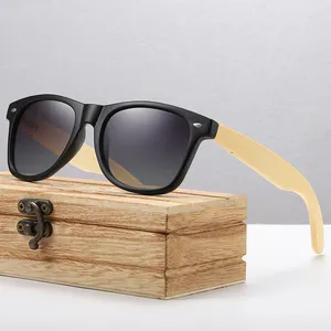 Factory Ready to Ship Orange Lenses Wood Frames Cheap Custom Logo Men Retro Bamboo Wooden Sunglasses