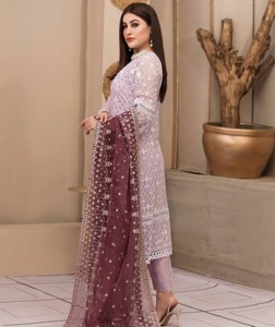 Salwar Kameez pakistanais pour femmes, en mousseline de soie, en organza, en jacquard, pour les fêtes, costume 3 pièces - Product Image 2