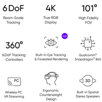 Casque VR tout-en-un PICO NEO 2 avec résolution 4K 75Hz, contrôleurs 6DoF, processeur Qualcomm Snapdragon 845