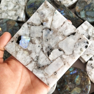 Juego de Posavasos de Labradorita Azul Arcoíris, Posavasos de Piedra Natural |   Juego de Taza y Posavasos de Ágata Natural, Decoración de Mesa de Lujo - Product Image 2