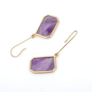 Pendientes colgantes de Gema grande y amatista Natural, joyería fina, oro amarillo sólido de 18K, polvo de hombro - Product Image 2