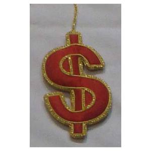 Christmas Hanging Dollar Sign Ornament With Zari Embroidery Work - Product Image 1