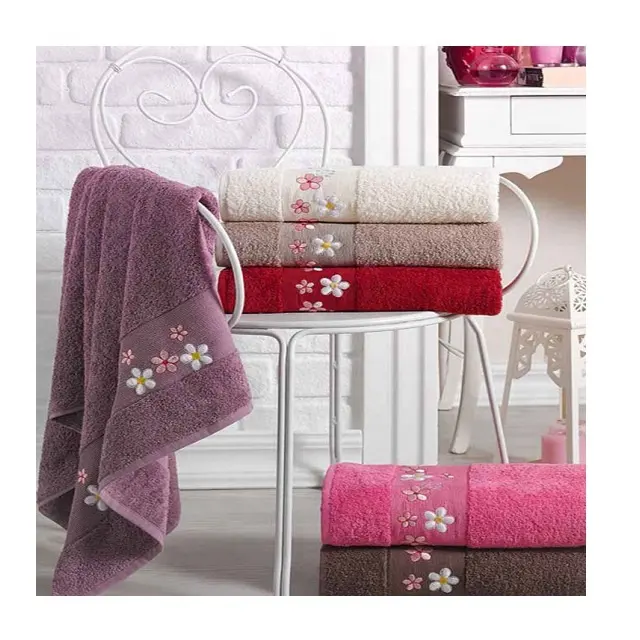 Personalizada de color teñido flor bordado de doble cara toallas
