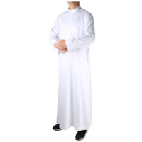 Jubah Thobe Qamis Jalabiya Warna Putih untuk Pria, Pakaian Muslim Arab untuk Ramadhan dan Idul Fitri