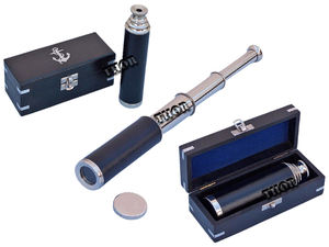 Brass Marine Nautical Nickle Telescope 18" Solid Telescope with Wooden Box Leather Telescope Brid Watching Item - Product Image 2