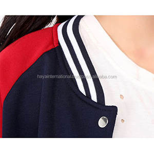 Las chaquetas universitarias más vendidas para mujer, venta al por mayor, tela bicolor a rayas, cuello levantado, temporada de invierno, bordado, - Product Image 3